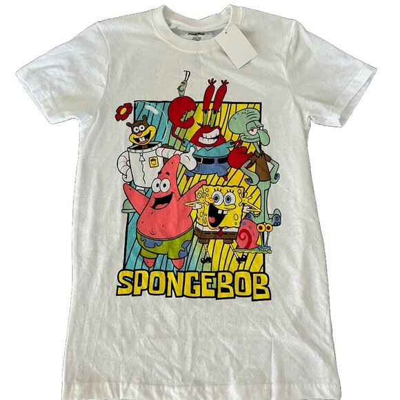 Nickelodeon Men's Small Sponge Bob Square Pants Short Sleeve White T-Shirt NWT - Picture 1 of 5